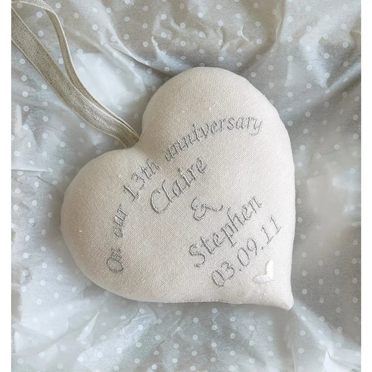 13th Lace Wedding Anniversary Gift - Personalised Vintage Style Heart