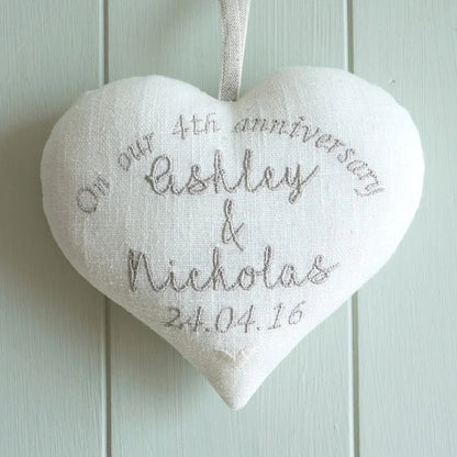 4th Linen Wedding Anniversary Personalised Heart Gift