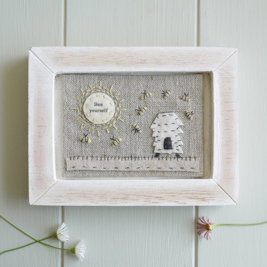 Bee themed rustic embroidered picture