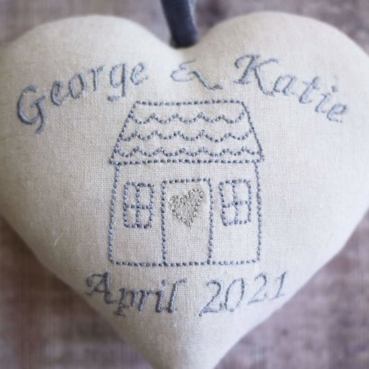 Personalised Housewarming Gift Embroidered Heart and Picture Set