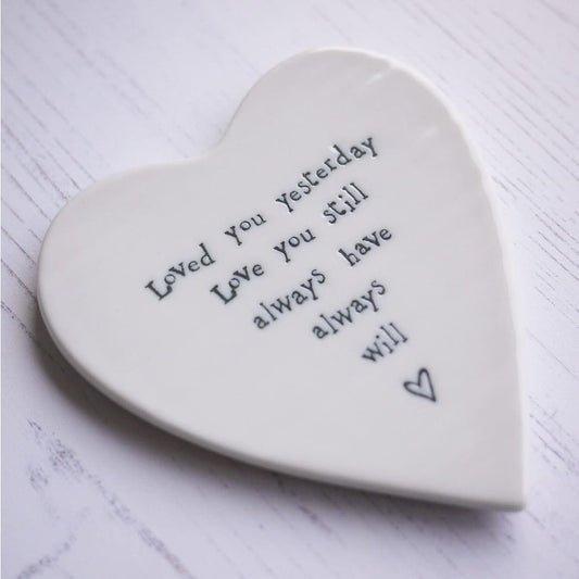 9th Pottery Anniversary Embroidered Heart with Porcelain Coaster